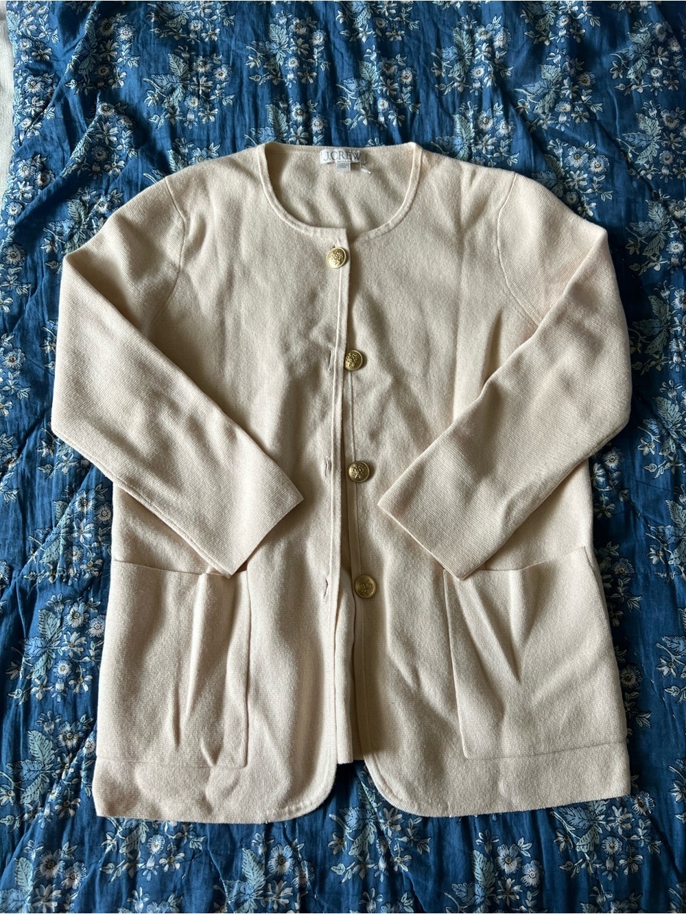 J. Crew Cream Gold-Button Round-Neck Cardigan